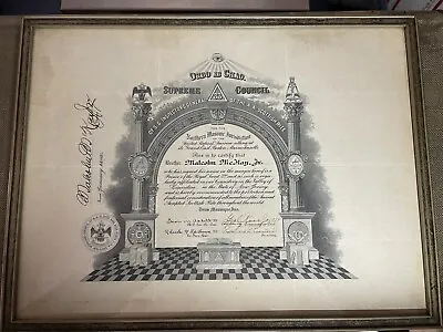 Framed 1930 33rd. Degree Scottish Rite Masonic Certificate Of Malcom McKay Jr. • $49.95