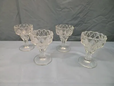 Lot Of 4 Clear Glass Diamond Quilt Footed Votive Cup Candle Holders • $10
