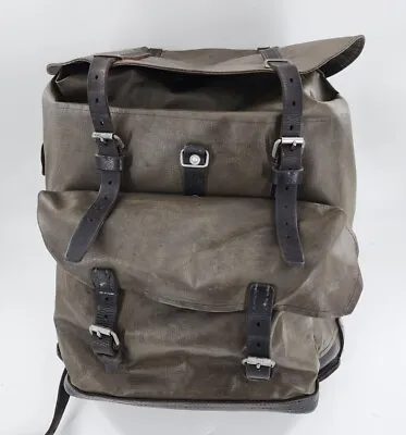 Vtg Swiss Army Rubber Waterproof Leather Military Backpack Rucksack Brunnenthal • $84.99