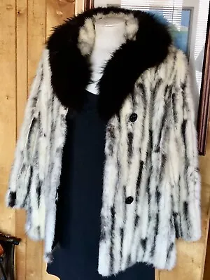 Cross Mink Coat ~Garber's~Black On White~Leather Accents~Bust Size 40 ~Stunning! • $425