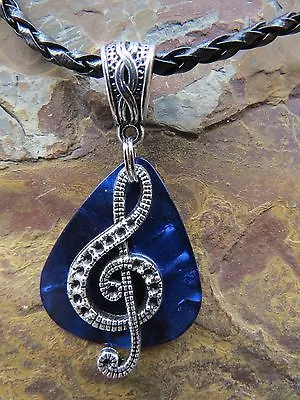 Handcrafted Silver Music Note Charm Guitar Pick Necklace Your Choice Color 18   • $11.95