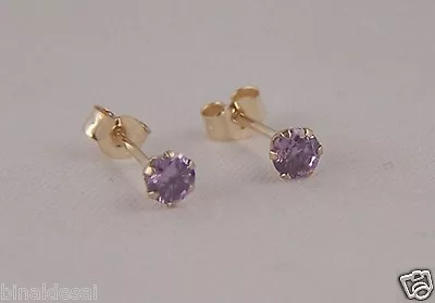 9ct Gold 3mm Round Amethyst Studs Tiny Small Earrings Mums Girls X'mas GIFT BOX • £15.20