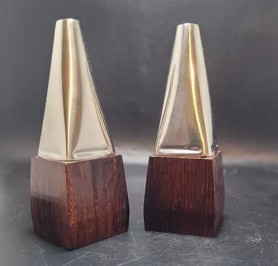 Pair Vtg MCM Denmark Danish Modern Teak Wood Metal Salt Pepper Shakers Rare HTF • $17