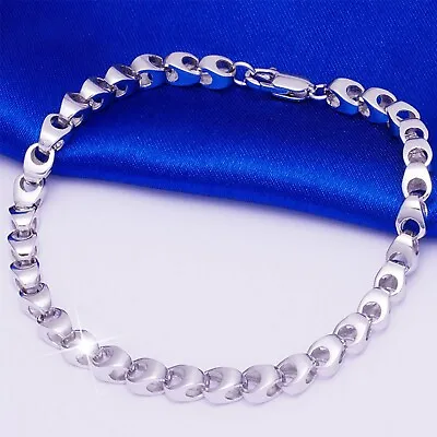 Pure Platinum 950 Chain Men 4.4mm Geometry Beads Link Bracelet 16.6g/8.6inch • $1559.46