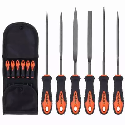 £5.99 • Buy 6PC Needle File Set Flat Square Triangular Round Half-Round Strength Roll Pouch