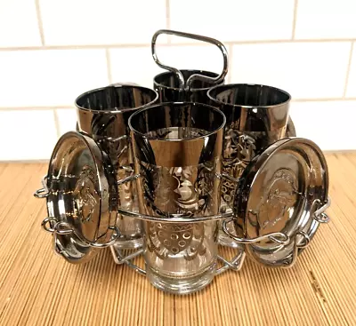 Vintage Silverfade Cocktail Glasses Set With Stand Kimiko Knights MCM • $58.51