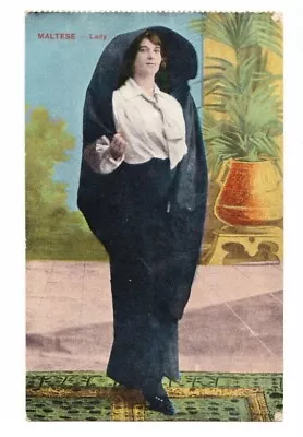 MALTA Antique Old Vintage Postcard MALTESE LADY • £3.99