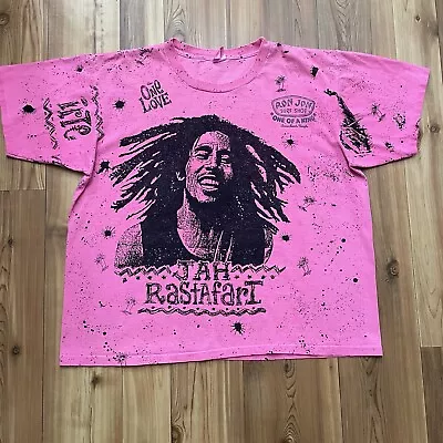 Vintage 2XL XXL Bob Marley AOP All Over Print Single Stitch Reggae Shirt 90s • $100