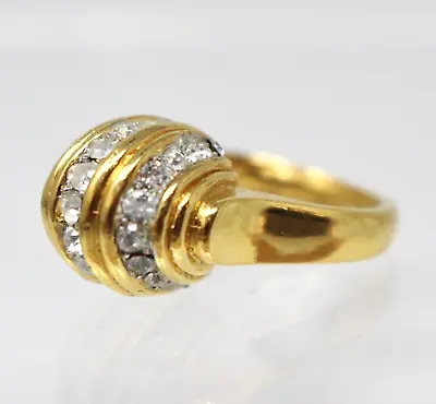 Vintage Crown Trifari RING Signed Crystal Pave Rhinestone Striped Domed Ball Sz9 • $39.99