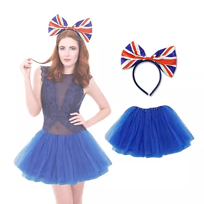 Union Jack Girls Bow Headband Fancy Dress Tutu Costume Hen Party Outfits • £8.26