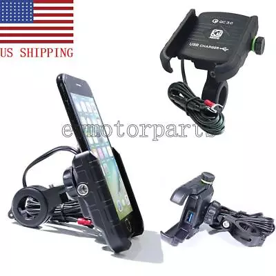 Black Handlebar Motorcycle Cell Phone GPS Holder Mount USB Charger Accessories • $22.51