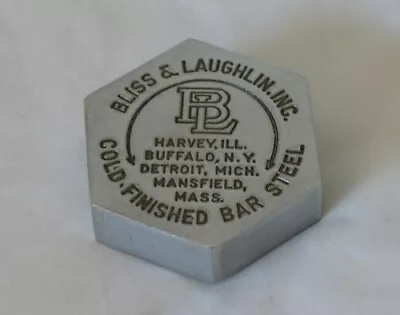 Vintage BLISS & LAUGHLIN Cold Finished Bar Steel Paperweight Sample IL NY MI MA • $24