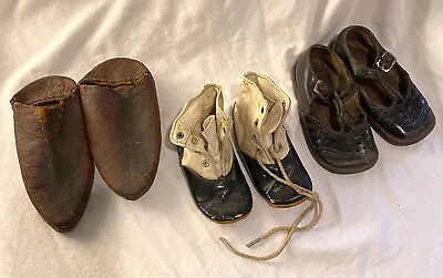 Lot 3 Pair Old Vintage Baby Toddler Shoes Leather Slippers Two-tone Mary Jane  • $21