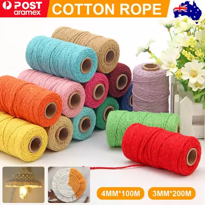 3mm/4mm Natural Cotton String Twisted Cord Craft Macrame Artisan Rope Weaving AU • $10.69