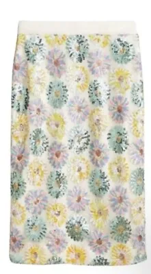 J. Crew Sequin Floral Daisy Medallion Pencil Skirt SZ 10 • $159