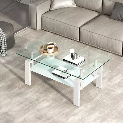 2-Layers Coffee Table Tempered Clear Glass Center Table Coffee Table Living Room • $123.42