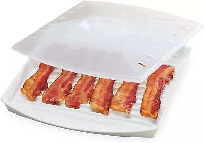 Microwave Bacon Rack With Lid Hot Dog Sausage Grill Pan Tray Cooker Cookware • $15.89