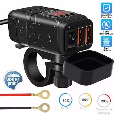 QC 3.0 Motorcycle Dual USB Phone GPS Super Fast Charger Adapter LED Waterproof • $14.98