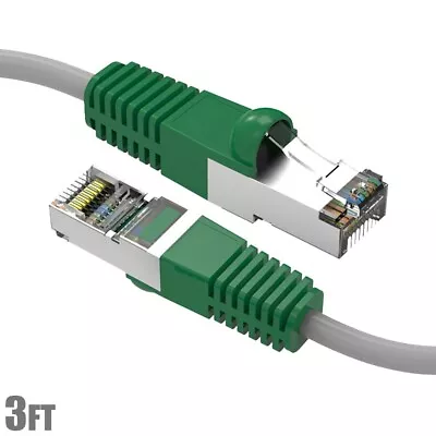 3Ft Cat6 RJ45 LAN Network Ethernet Shielded Crossover Cable Gray Wire/Green UTP • $14.57