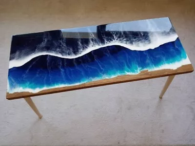 Ocean Wave Resin Side TableBlue Beach Themed Living Room Bedroom Entryway Table • $994.81