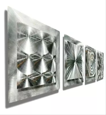 Silver Metal Wall Art Abstract Accent Decor 4 Square Wall Sculpture Jon Allen • £217.16