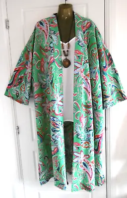 Long Kimono Jacket  Green Paisley Print Size 20 New • £29.99