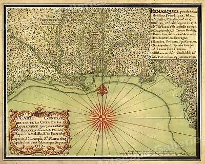 1740s Early Map Of The Gulf Coast - Texas Louisiana Florida - 16x20 • $13.95