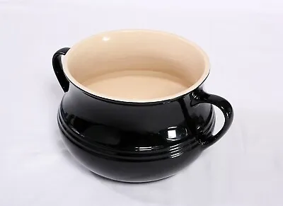 Le Creuset Stoneware Ceramic Large Bean Soup Pot Casserole Black 23cm No Lid VGC • £23