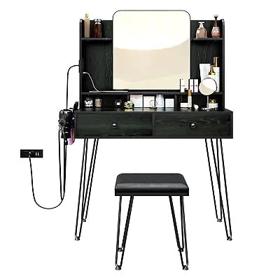 Makeup Vanity Table Set With Charging Station + Vanity Stool Dressing Table Desk • $140.99