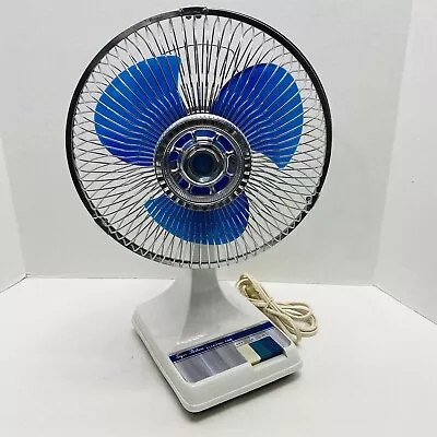 Vintage Mid Century Kuo Horng Model KH-901 9  Oscillating 2 Speed Blue Blade Fan • $54.99