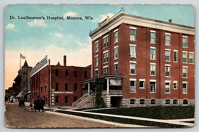 Monroe Wisconsin~Dr Loofbourow's Hospital~Commercial & Savings Bank~c1910 PC • $13