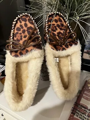 J.Crew Leopard Calf Hair Moccasin Slippers - Size 8M • $15