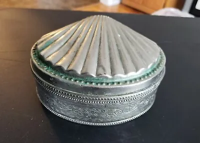 Vintage Metal Clam Shell Jewelry Trinket Box NAUTICAL Beach Boho India • $16