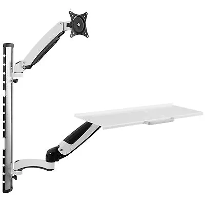 VIVO White Sit-Stand Wall Mount Counterbalance Monitor Keyboard Workstation • $99.99