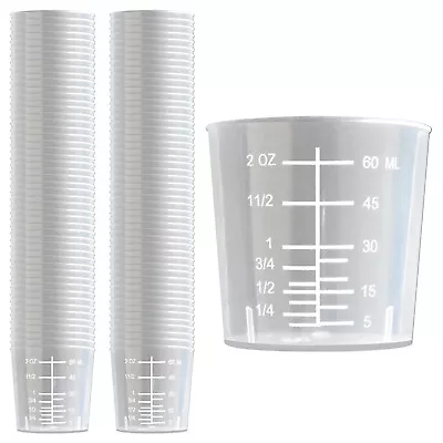 100 Pack RE-GEN 60ml Clear Plastic Measuring Cup Medicine Container Pots Cups • £21.59