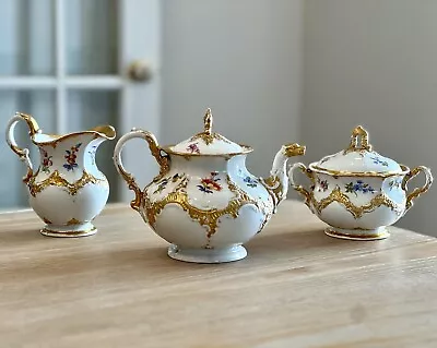 Antique 1800s MEISSEN Tea Pot Sugar & Creamer Porcelain Ultra Rare Set Clean • $2059.83