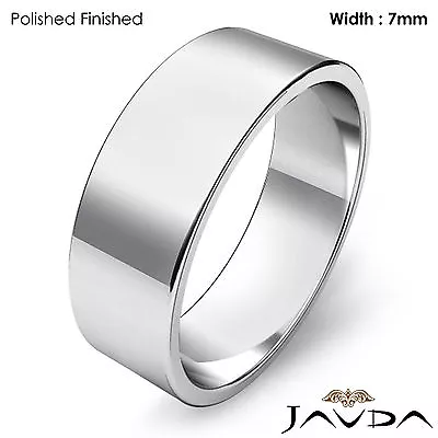 7mm Plain Band 14k White Gold Men Wedding Flat Pipe Cut Ring 7.6gm Size 11-11.75 • $629