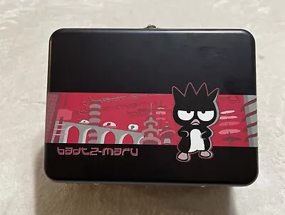 Vintage BADTZ MARU Sanrio Smiles Penguin Metal Lunch Box Hello Kitty Black 8x6 • $40