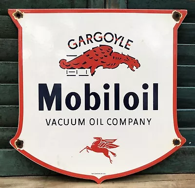 Vintage 1938 Dated Mobiloil Gargoyle Porcelain Gas Oil Sign Mobil • $39.99