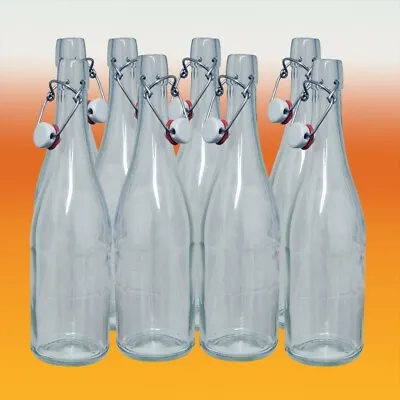 750ml Classic Style Clear Glass Swing Top Bottle - Pack Of 8 For Water / Wine • £35.71