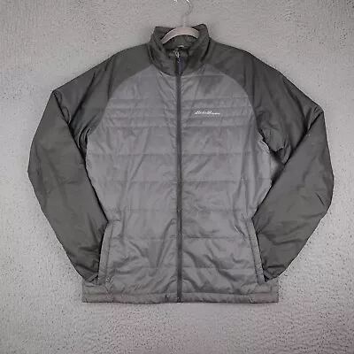 Eddie Bauer Jacket Mens Medium Tall Gray Puffer Packable Full Zip Outdoor Hiking • $19.95