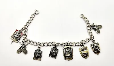 Vintage Sterling Silver 1959 MCM 7  Charm Award Bracelet W/8 Charms - 31.1g • $59