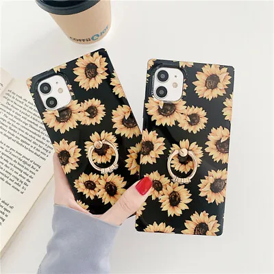 $15.59 • Buy Luxury Floral Square Phone Case Ring Holder For IPhone 13 12 11 Pro Max 7 8 XR 