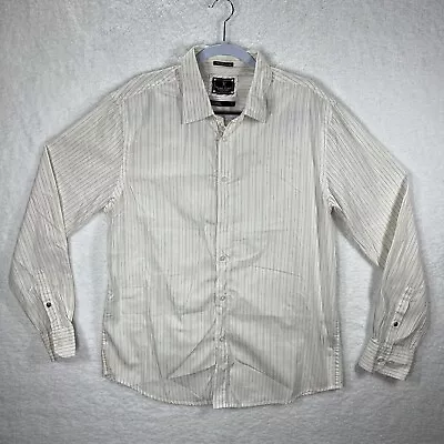 Marc Ecko Cut & Sew Long Sleeve Button Down Shirt Large Ivory Beige Striped  • $8.47