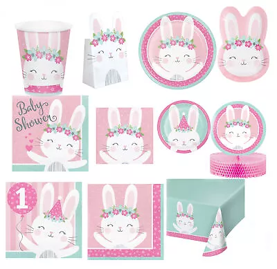 Pink Birthday Bunny Party Decoration Tableware Age 1 | 1st Birthday Baby Shower • £3.99