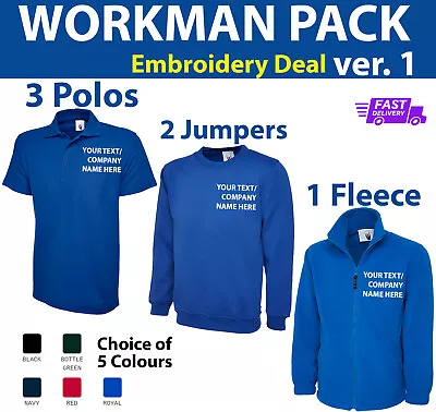 WORKMAN PACK- Polo Shirts-Jumpers-Fleece Uniform Embroidered TEXT Custom Deal  • £50.99