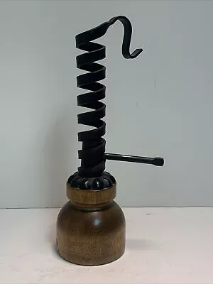 Vintage Courting Candle Holder Black Spiral Push Up Wrought Iron Wood • $15