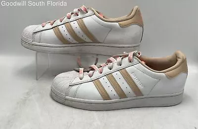 Adidas Womens Superstar GW0570 White Beige Leather Lace Up Sneaker Shoes Size 7 • $22.74