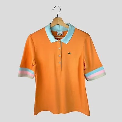 £24.95 • Buy Womens Lacoste Multicoloured Rainbow Stripe Cuff Polo Shirt TShirt Size 44 UK 10