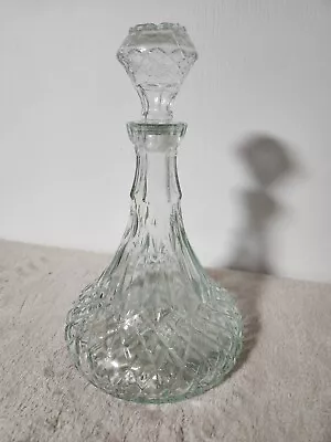 Vtg LIBBEY Pressed Glass Cambridge Ship Whiskey  Barware Decanter & Stopper • $16.95